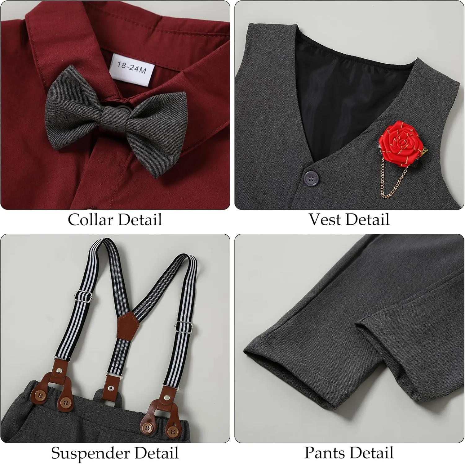 WESIDOM Toddler Boy Clothes Suit Formal Dress Shirt Bowtie Vest Boutonniere Suspender Pants Boys Gentleman Outfits Set