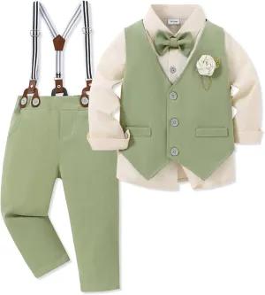 WESIDOM Toddler Boy Clothes Suit Formal Dress Shirt Bowtie Vest Boutonniere Suspender Pants Boys Gentleman Outfits Set