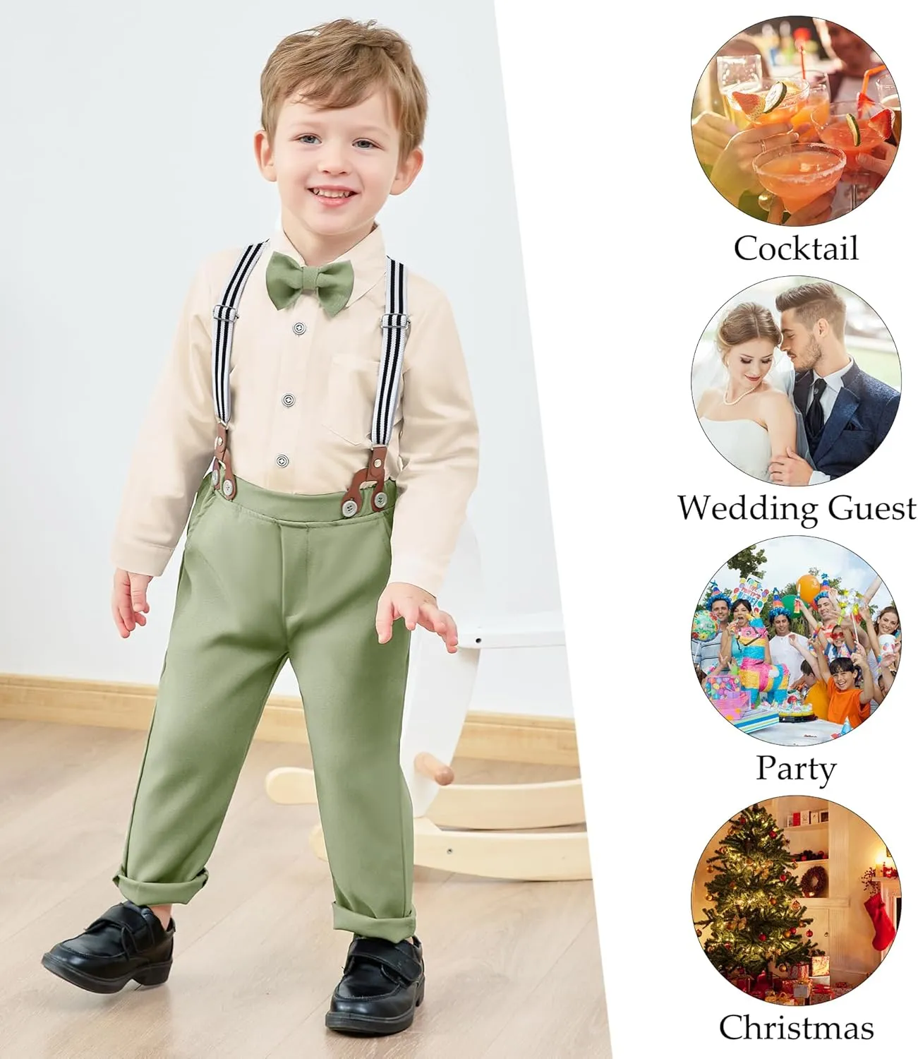 WESIDOM Toddler Boy Clothes Suit Formal Dress Shirt Bowtie Vest Boutonniere Suspender Pants Boys Gentleman Outfits Set