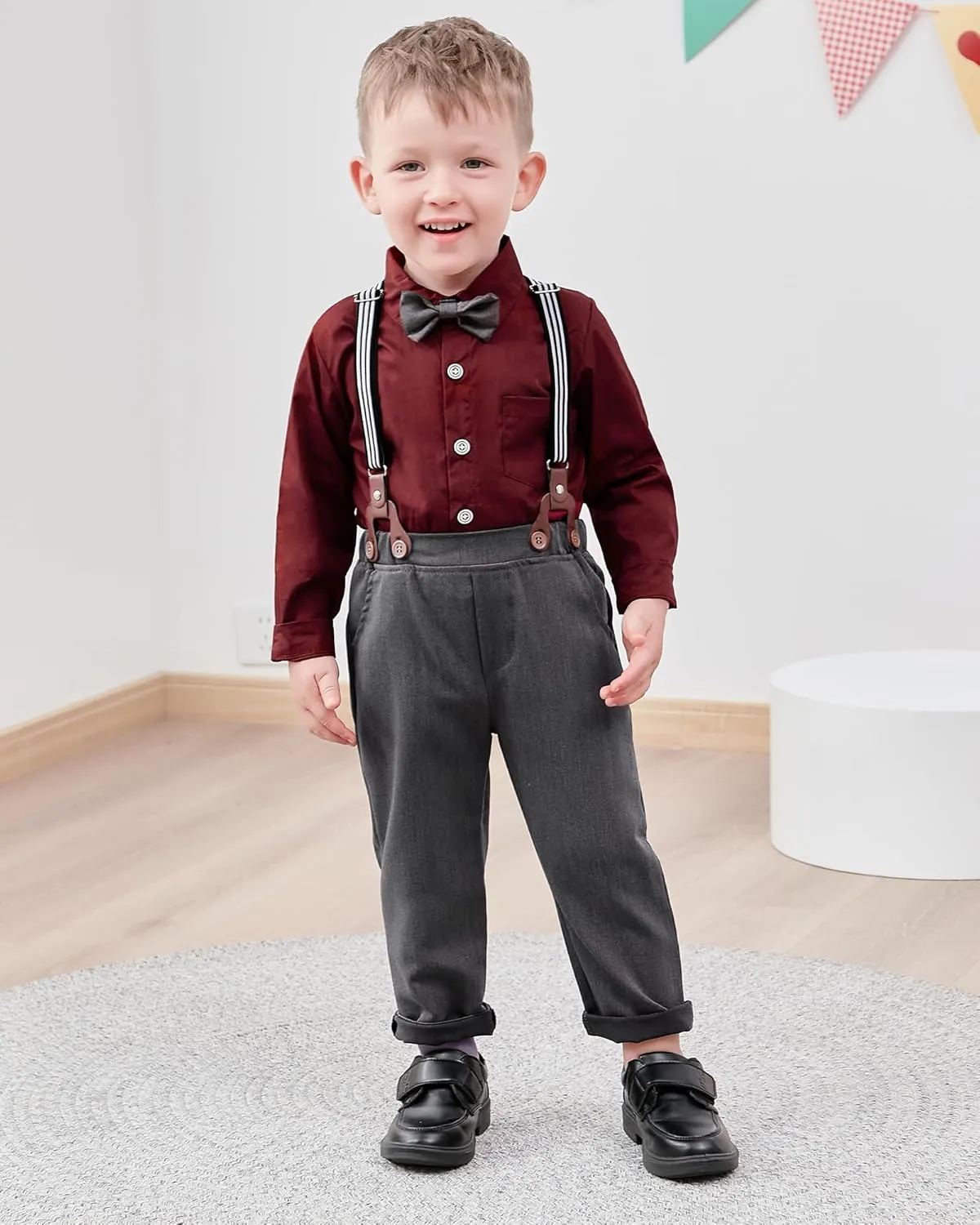 WESIDOM Toddler Boy Clothes Suit Formal Dress Shirt Bowtie Vest Boutonniere Suspender Pants Boys Gentleman Outfits Set