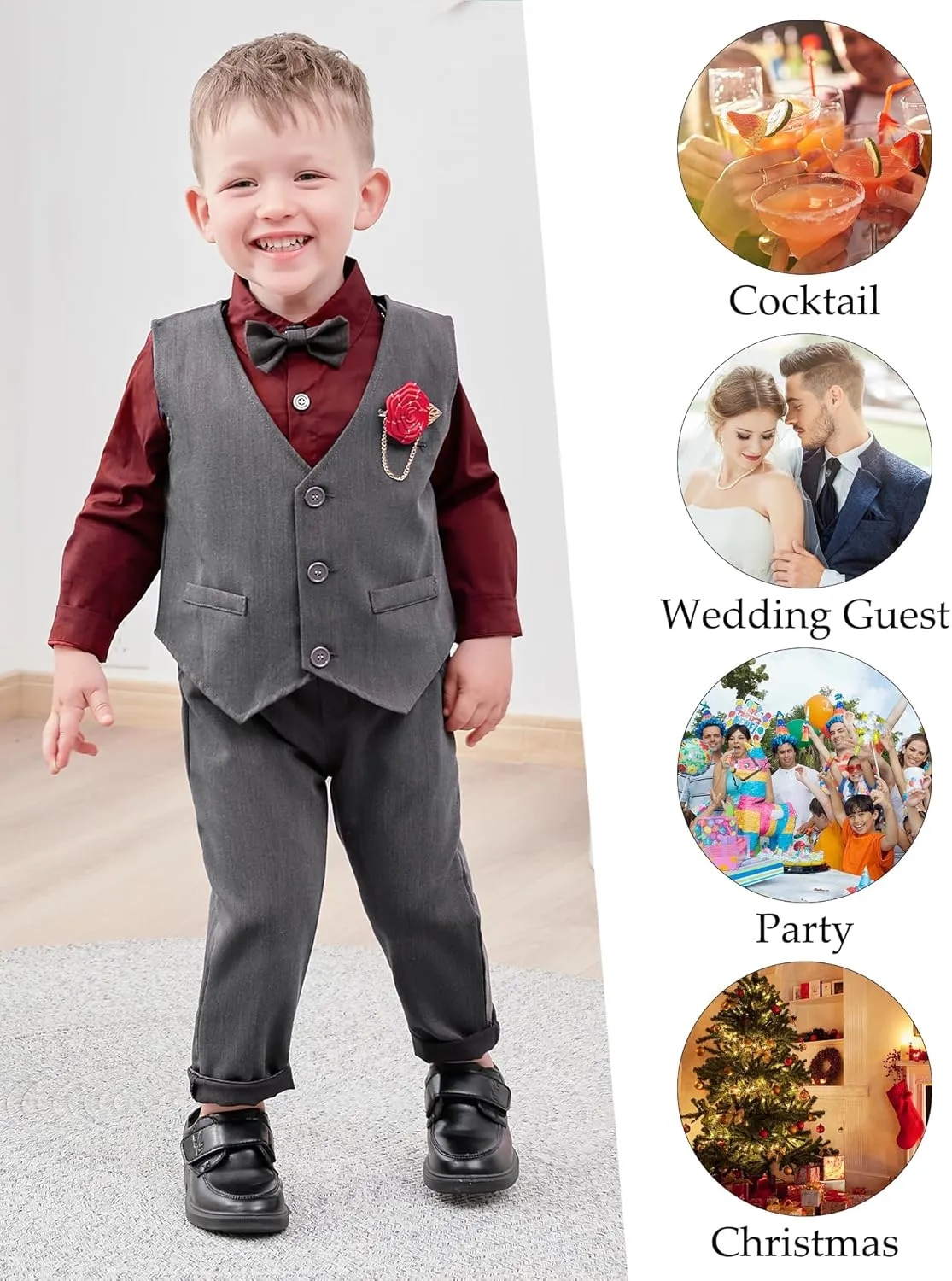 WESIDOM Toddler Boy Clothes Suit Formal Dress Shirt Bowtie Vest Boutonniere Suspender Pants Boys Gentleman Outfits Set