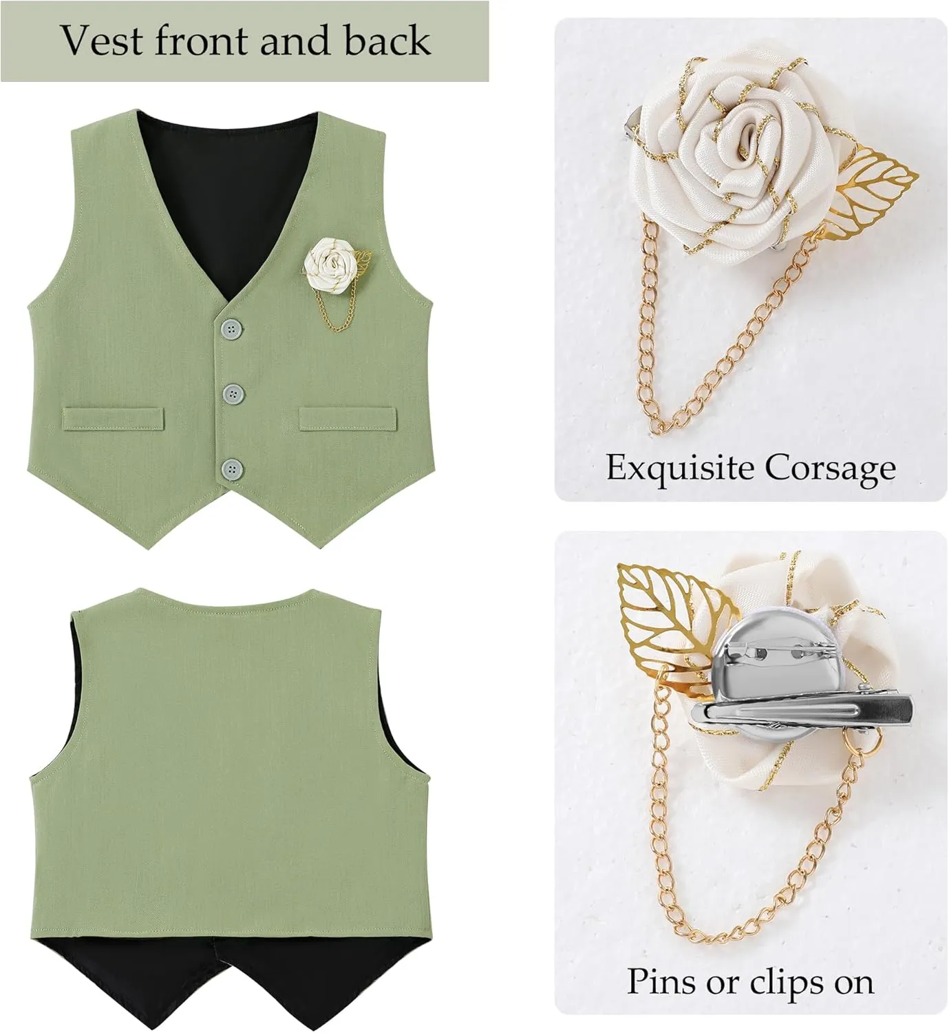 WESIDOM Toddler Boy Clothes Suit Formal Dress Shirt Bowtie Vest Boutonniere Suspender Pants Boys Gentleman Outfits Set