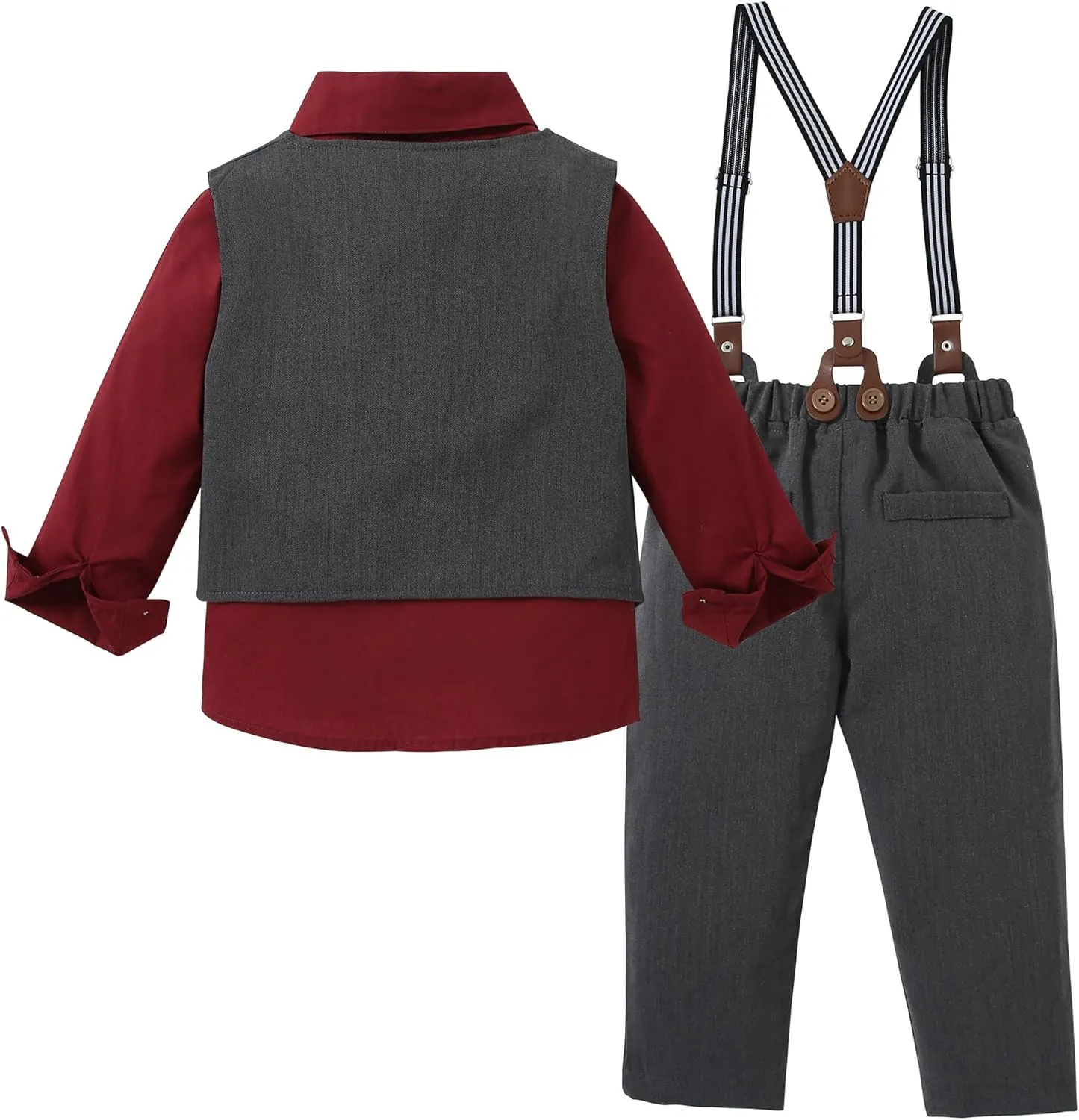WESIDOM Toddler Boy Clothes Suit Formal Dress Shirt Bowtie Vest Boutonniere Suspender Pants Boys Gentleman Outfits Set