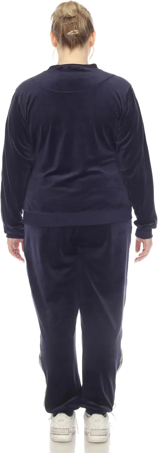 white mark Women's 2-Piece Velour Bomber Track Jacket and Sweatpants Tracksuit Set with Faux Leather Stripe