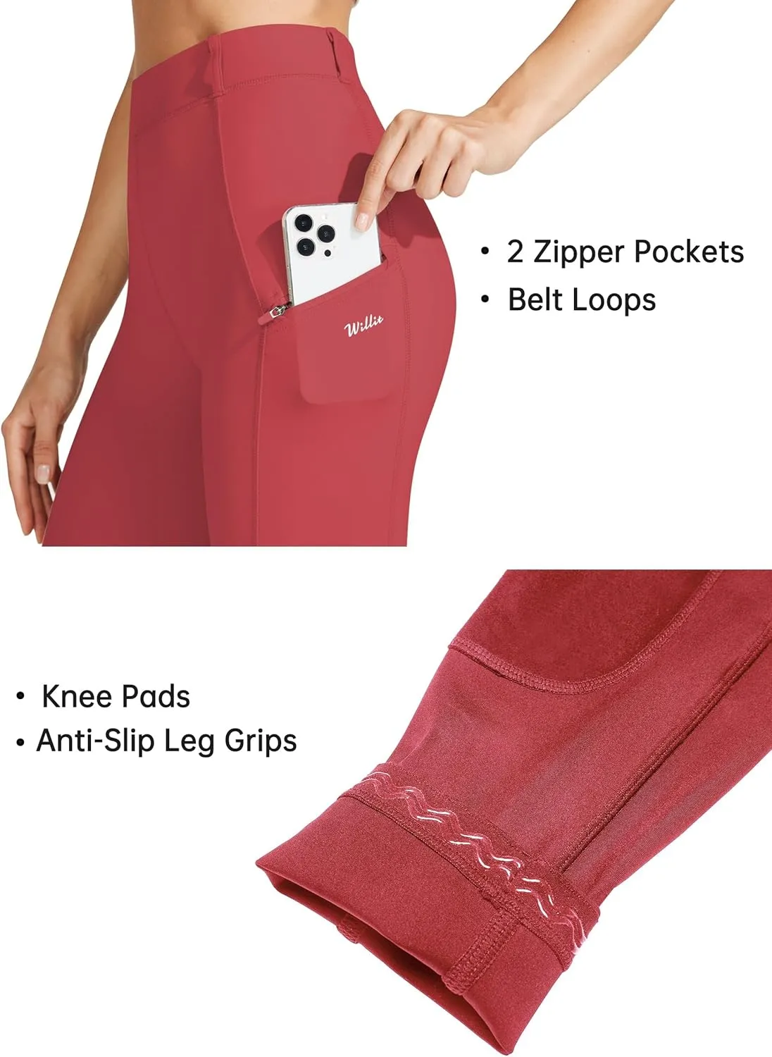 Willit Women's Horse Riding Pants Knee-Patch Equestrian Breeches Horseback Schooling Tights Zipper Pockets