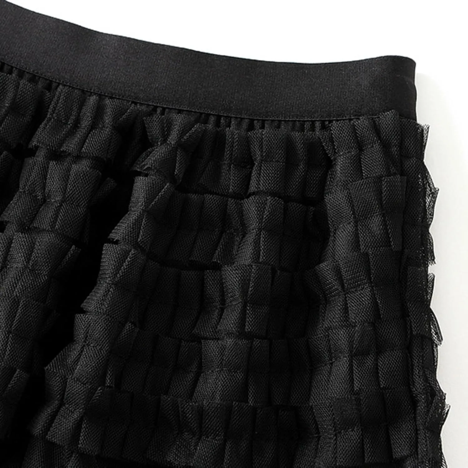 Women High Elastic Waist Mesh Layered Long Fairy Tulle Skirt Irregular Hem Pleated Tutu A-Line Midi Skirts