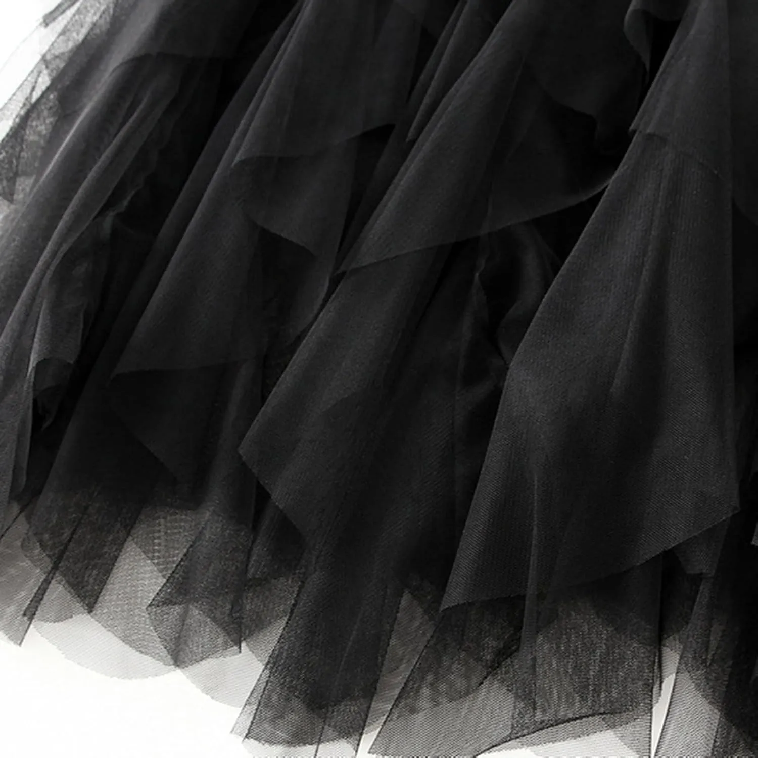 Women High Elastic Waist Mesh Layered Long Fairy Tulle Skirt Irregular Hem Pleated Tutu A-Line Midi Skirts