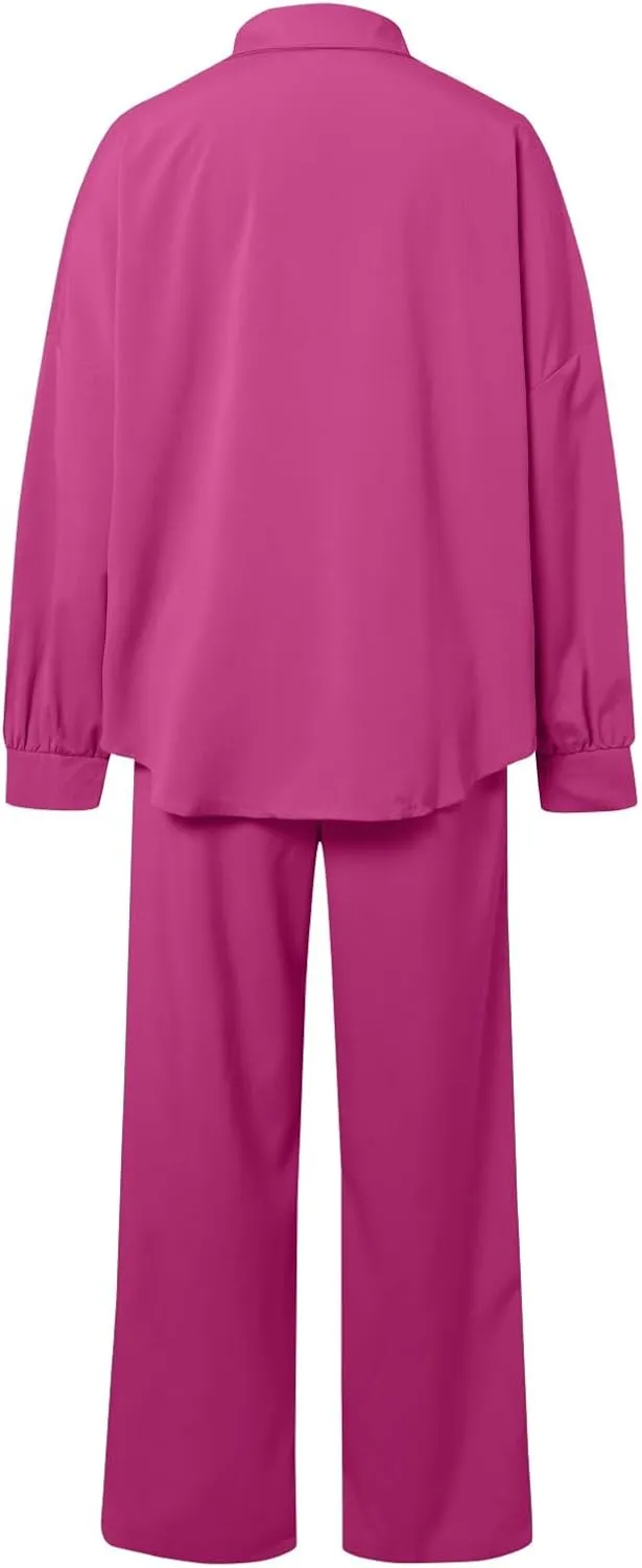Women Linen Sets 2 Piece Outfits 2025 Summer Casual Loose Top Wide Leg Pants Matching Tracksuit Sweatsuit Sets