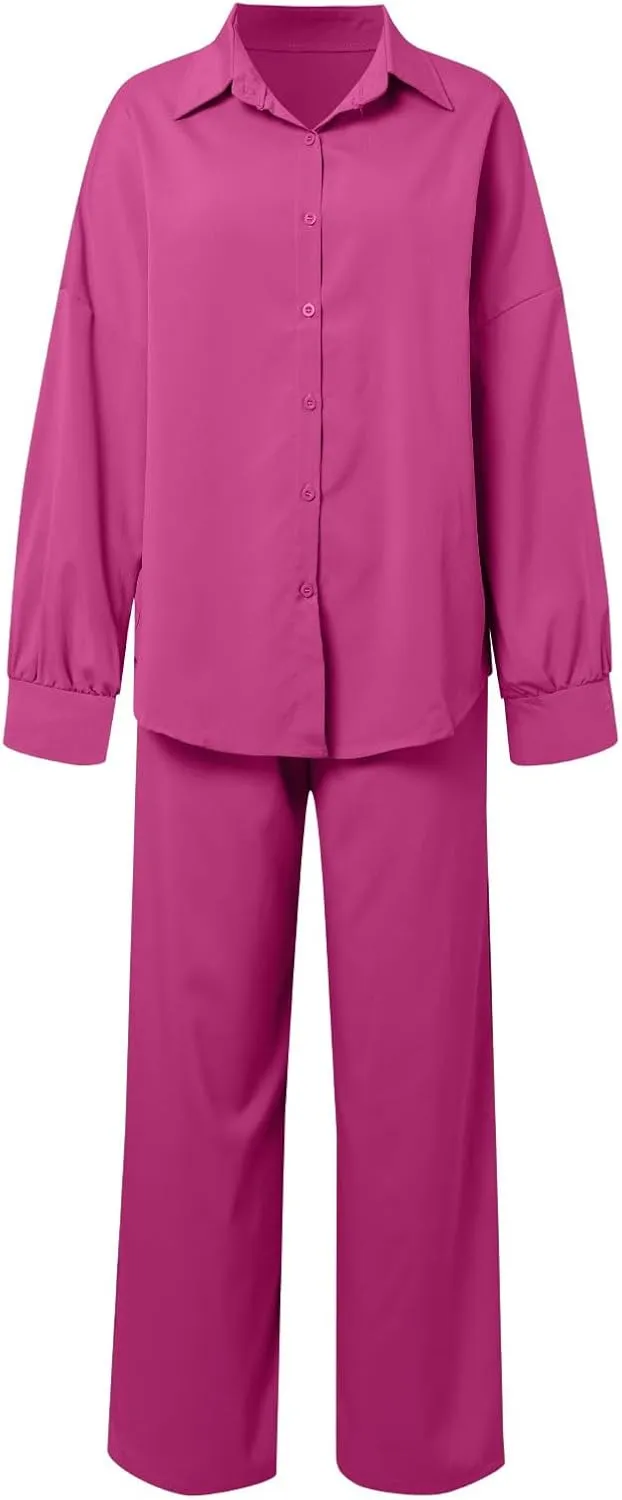 Women Linen Sets 2 Piece Outfits 2025 Summer Casual Loose Top Wide Leg Pants Matching Tracksuit Sweatsuit Sets