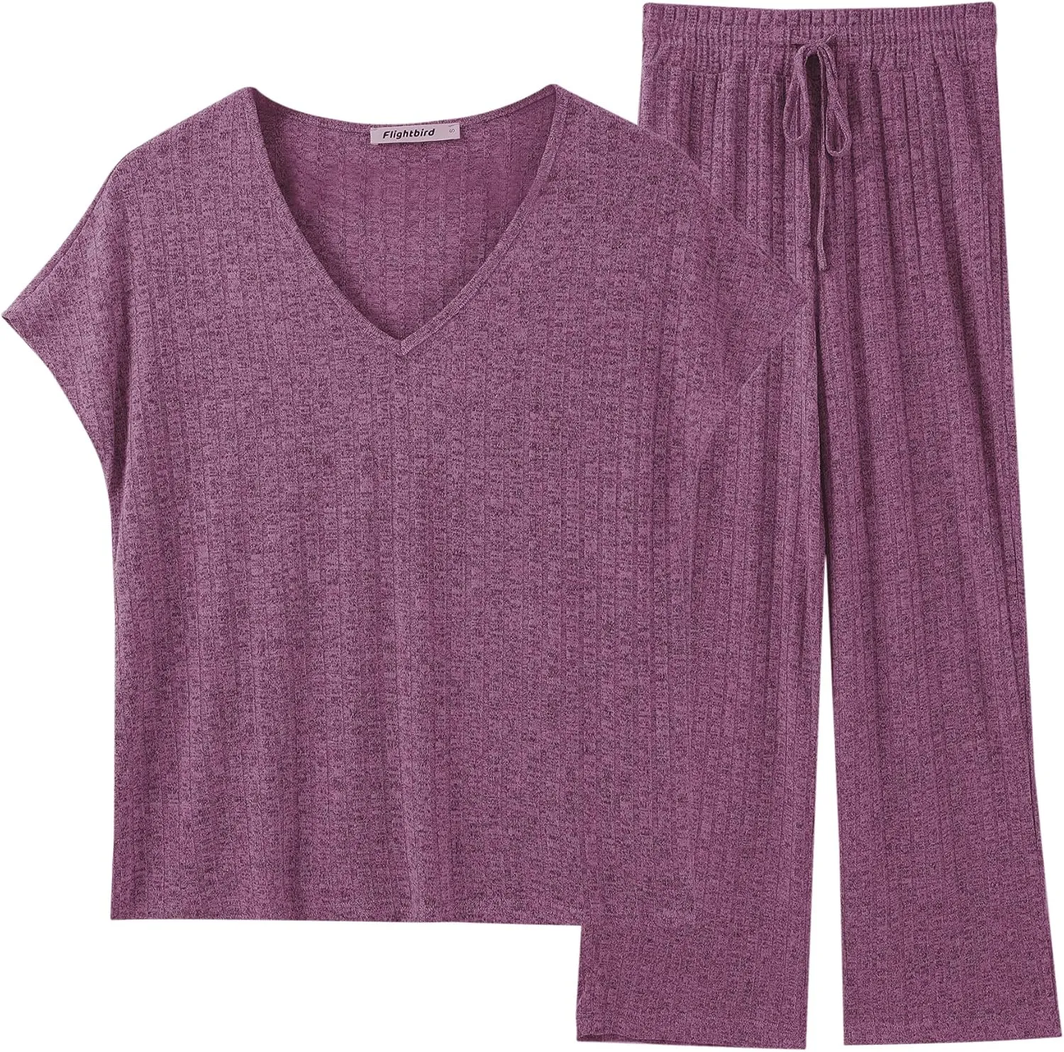 Women Lounge Set 2 Piece Outfits Short Sleeve Ribbed Knit Tops Cropped Wide Leg Pants Loungewear Set Matching Pajama Set Red, Medium