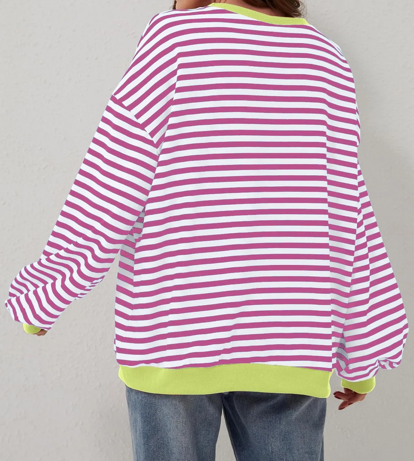 Women Oversized Striped Sweatshirt Loose Pullover Long Sleeve Fall 2024 Casual Hoodies Y2K Crew Neck Sweater