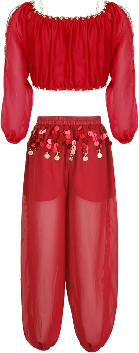 Women's 2Pcs Belly Dancer Costumes Crop Top Harem Pants with Built-in Shorts for Dress Up
