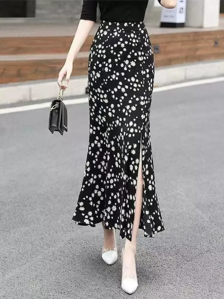 Women's A-Line Waisted Ruffle Long Skirt