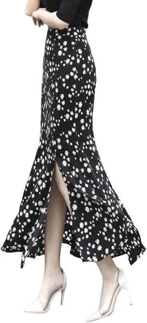 Women's A-Line Waisted Ruffle Long Skirt