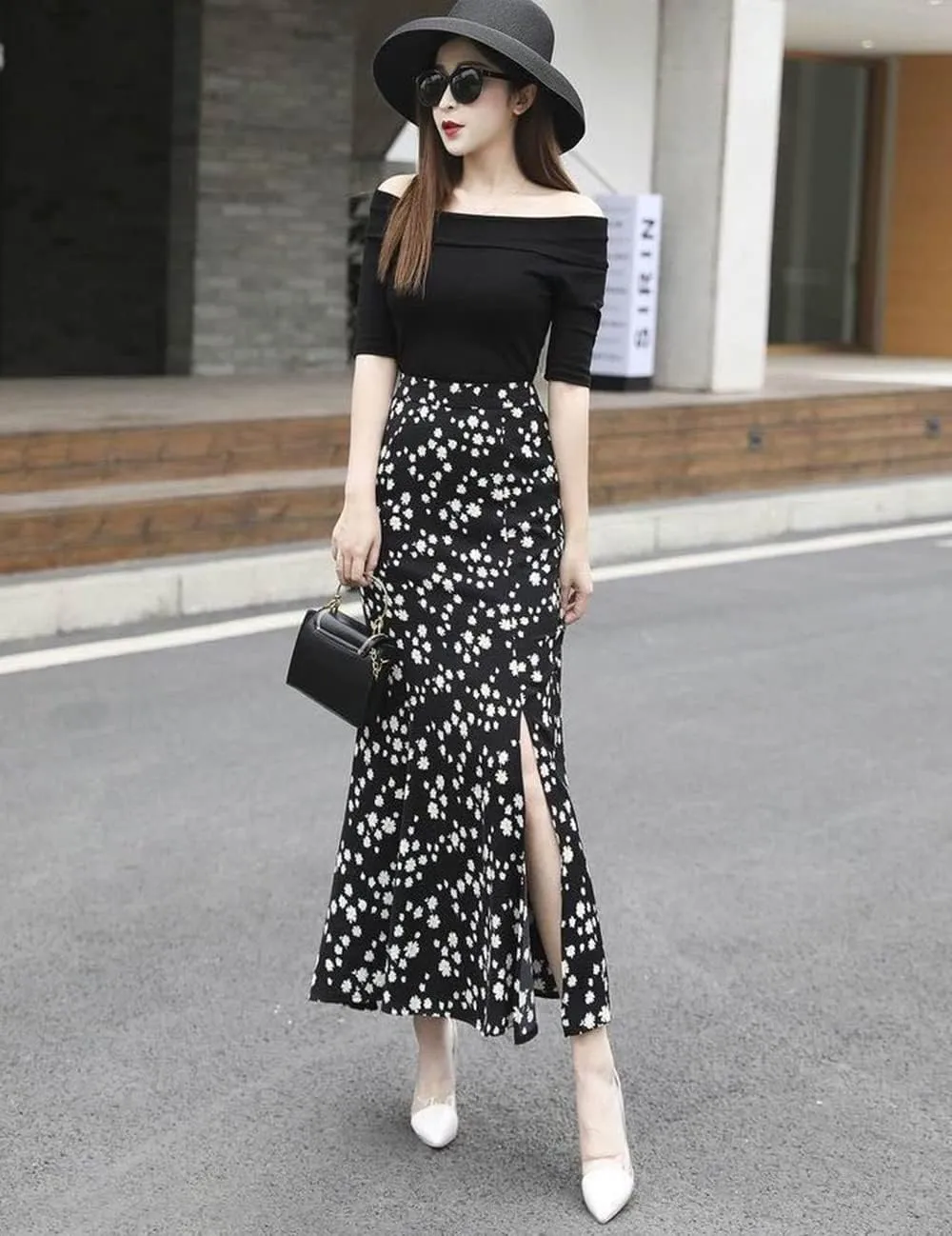 Women's A-Line Waisted Ruffle Long Skirt