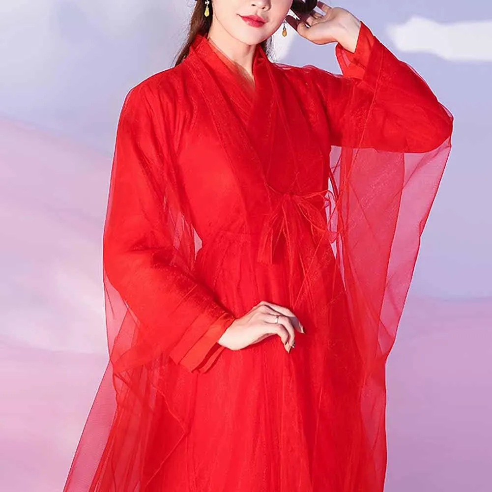 Women's Ancient Traditional Chinese Costume Half Sleeve Embroidery Hanfu Top High Waist Swing Skirt Outfit