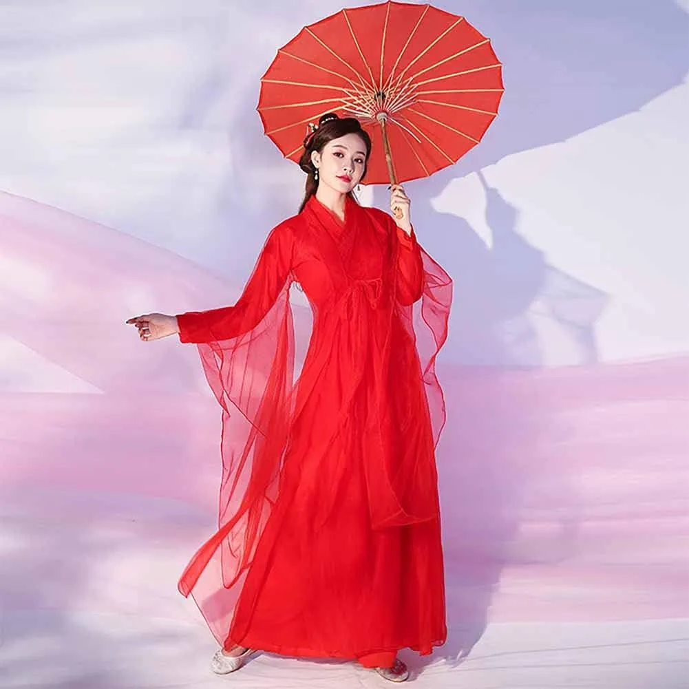 Women's Ancient Traditional Chinese Costume Half Sleeve Embroidery Hanfu Top High Waist Swing Skirt Outfit