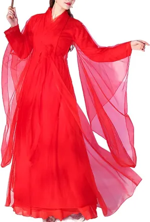 Women's Ancient Traditional Chinese Costume Half Sleeve Embroidery Hanfu Top High Waist Swing Skirt Outfit