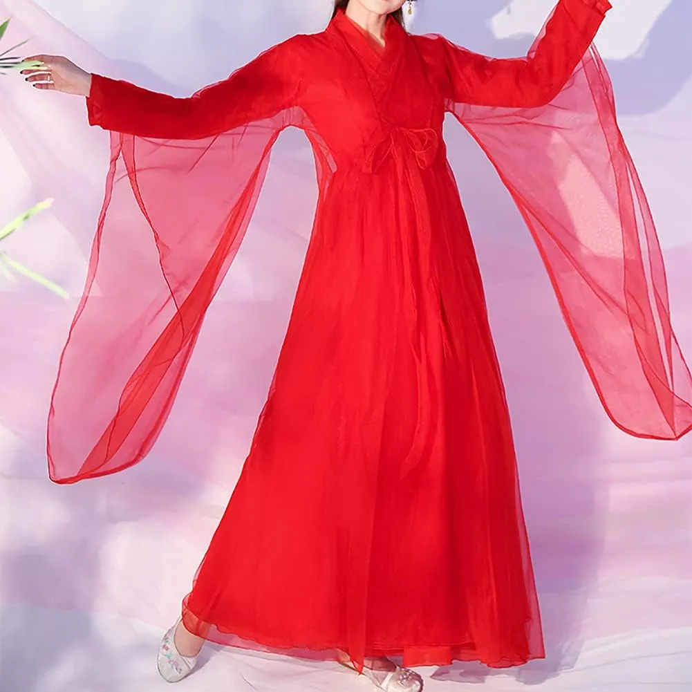 Women's Ancient Traditional Chinese Costume Half Sleeve Embroidery Hanfu Top High Waist Swing Skirt Outfit
