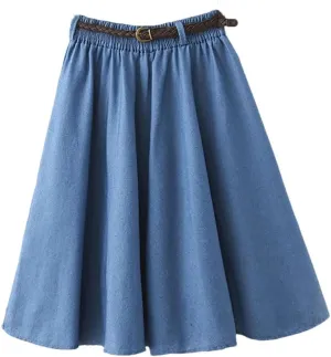 WomenS Elastic High Waisted Denim Skirt Summer Midi Length A-Line Skirts