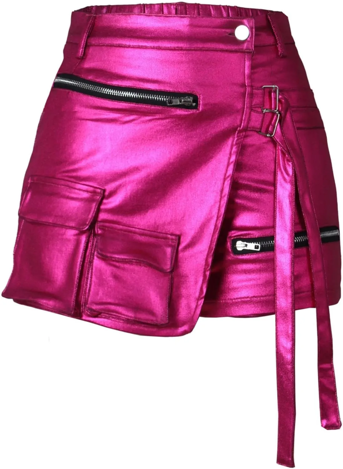 Women's Metallic Sexy Cargo Shorts Elastic High Waist Stretch Hotpants Rave Pants Party Clubwear