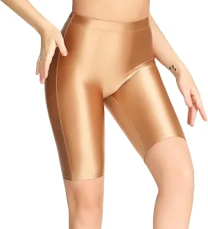 Women's Shiny Yoga Pilates Shorts Outdoor Quick Dry Pants Ultra High Rise Biker Leggings