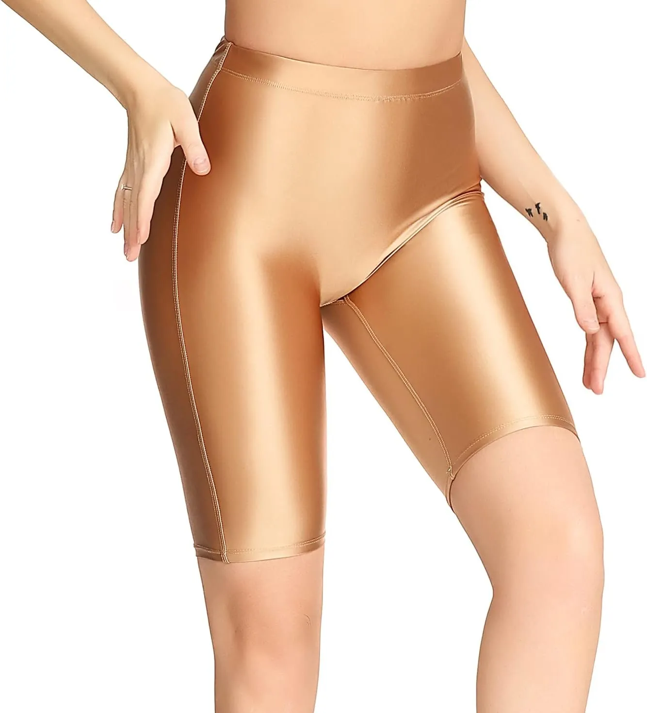 Women's Shiny Yoga Pilates Shorts Outdoor Quick Dry Pants Ultra High Rise Biker Leggings