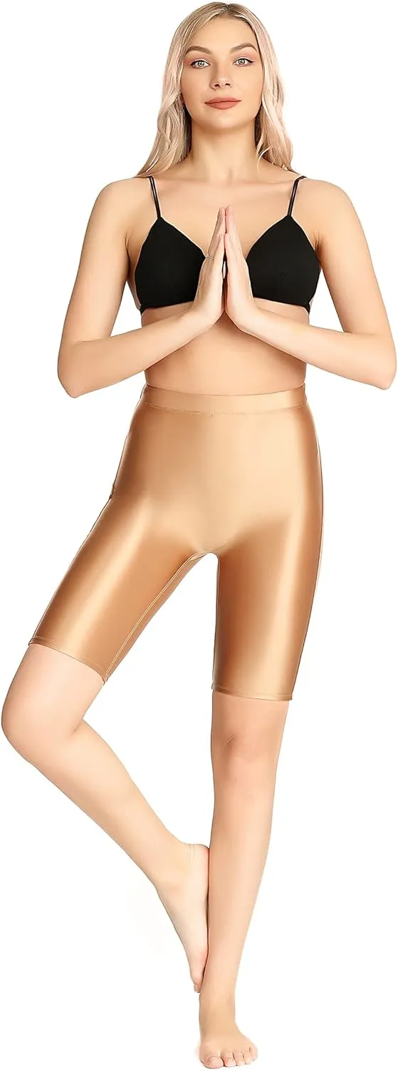 Women's Shiny Yoga Pilates Shorts Outdoor Quick Dry Pants Ultra High Rise Biker Leggings