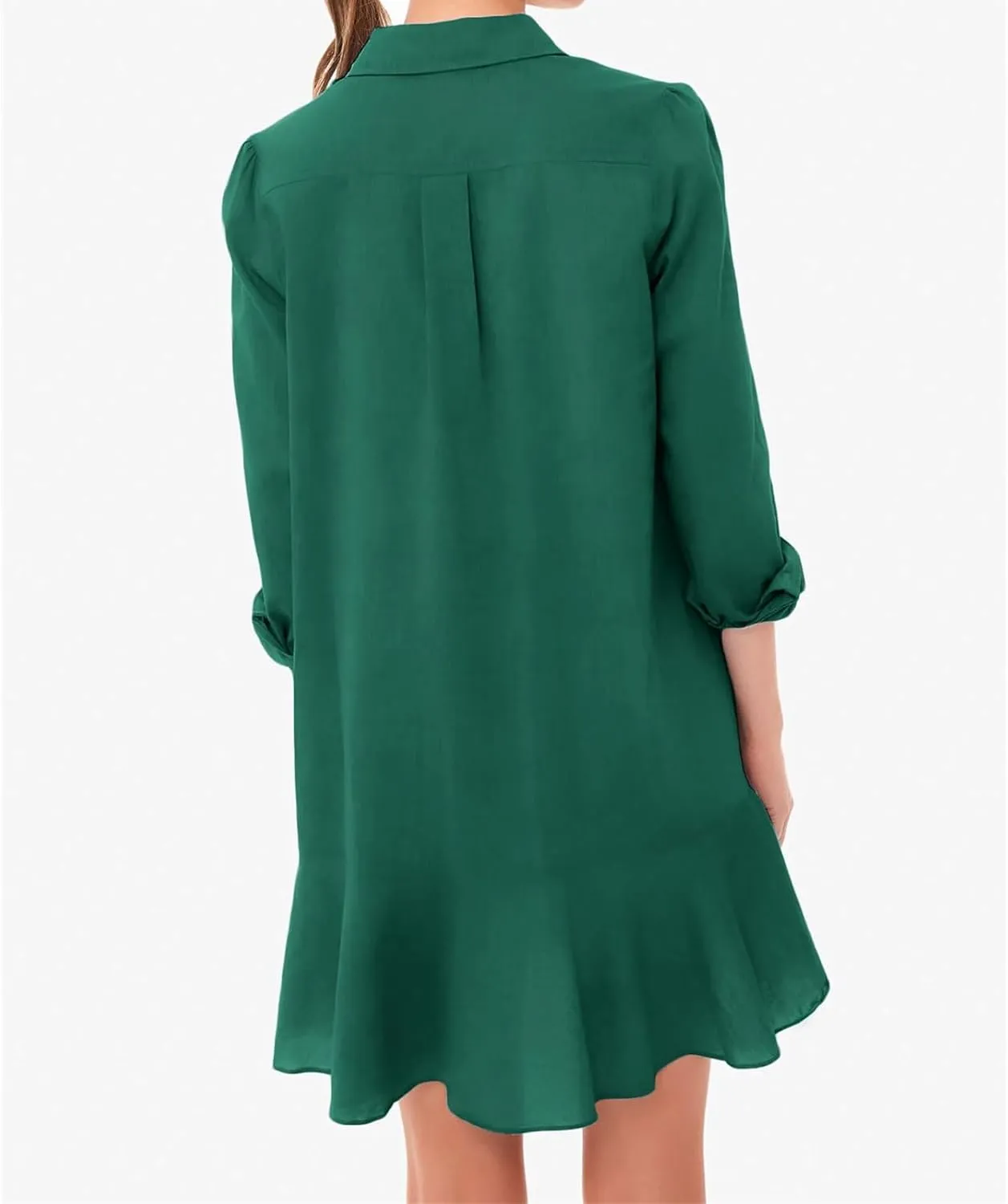 Women's Shirt Dress Lapel Long Sleeve Button Down Mini Dresses Solid Flowy Ruffle Hem Swing Summer Loose Dress