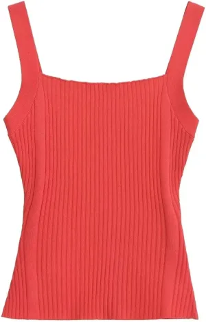 Women's Solid Color Knitted Camisole Casual Slim Fit Elastic Square Neck Tank Top