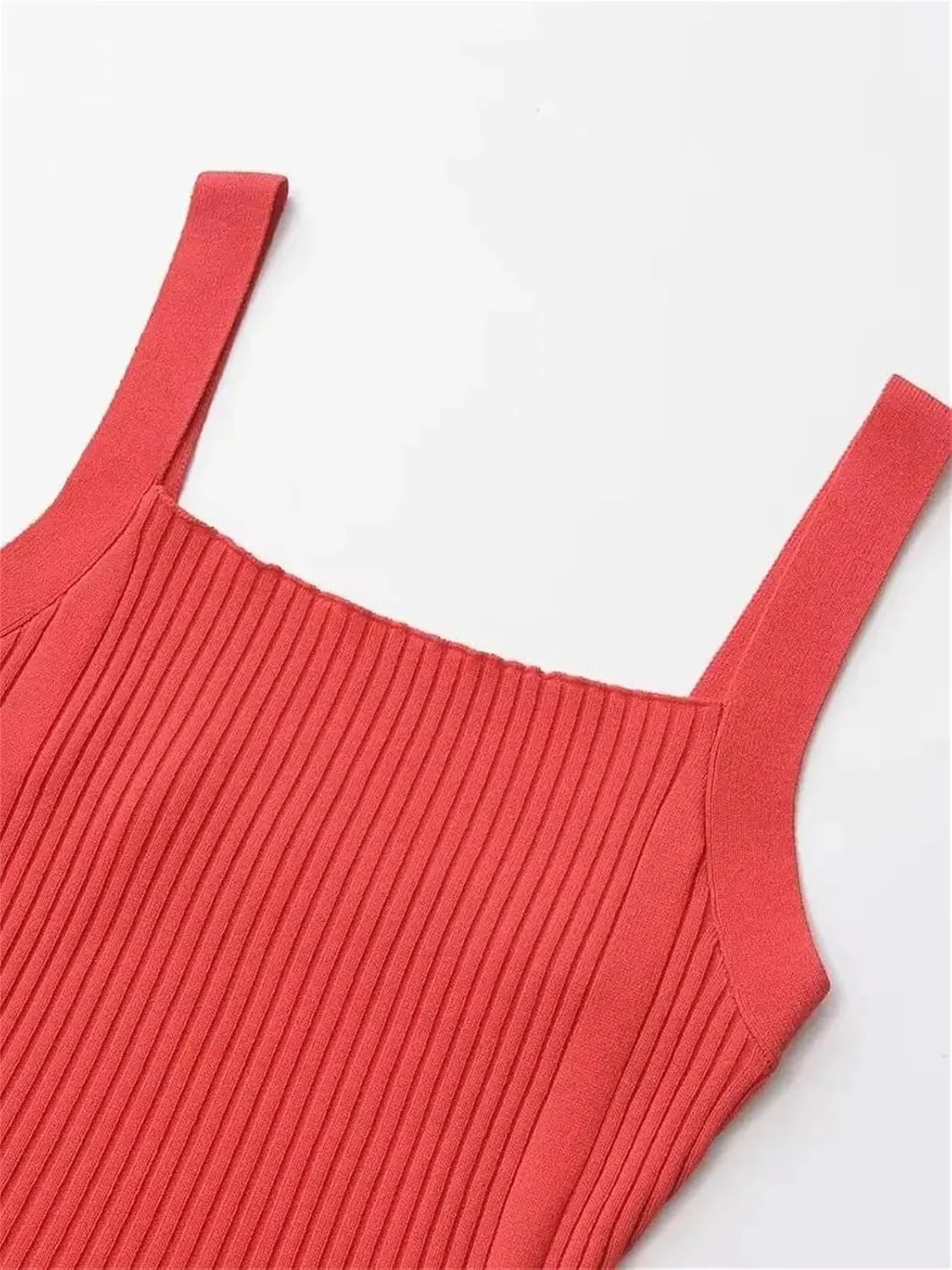 Women's Solid Color Knitted Camisole Casual Slim Fit Elastic Square Neck Tank Top