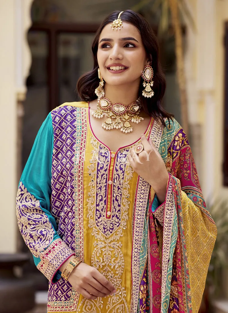 Yellow Multicolored Gharara Suit
