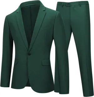 YFFUSHI Mens 2 Piece Suits One Button Formal Slim Fit Solid Color Wedding Tuxedo