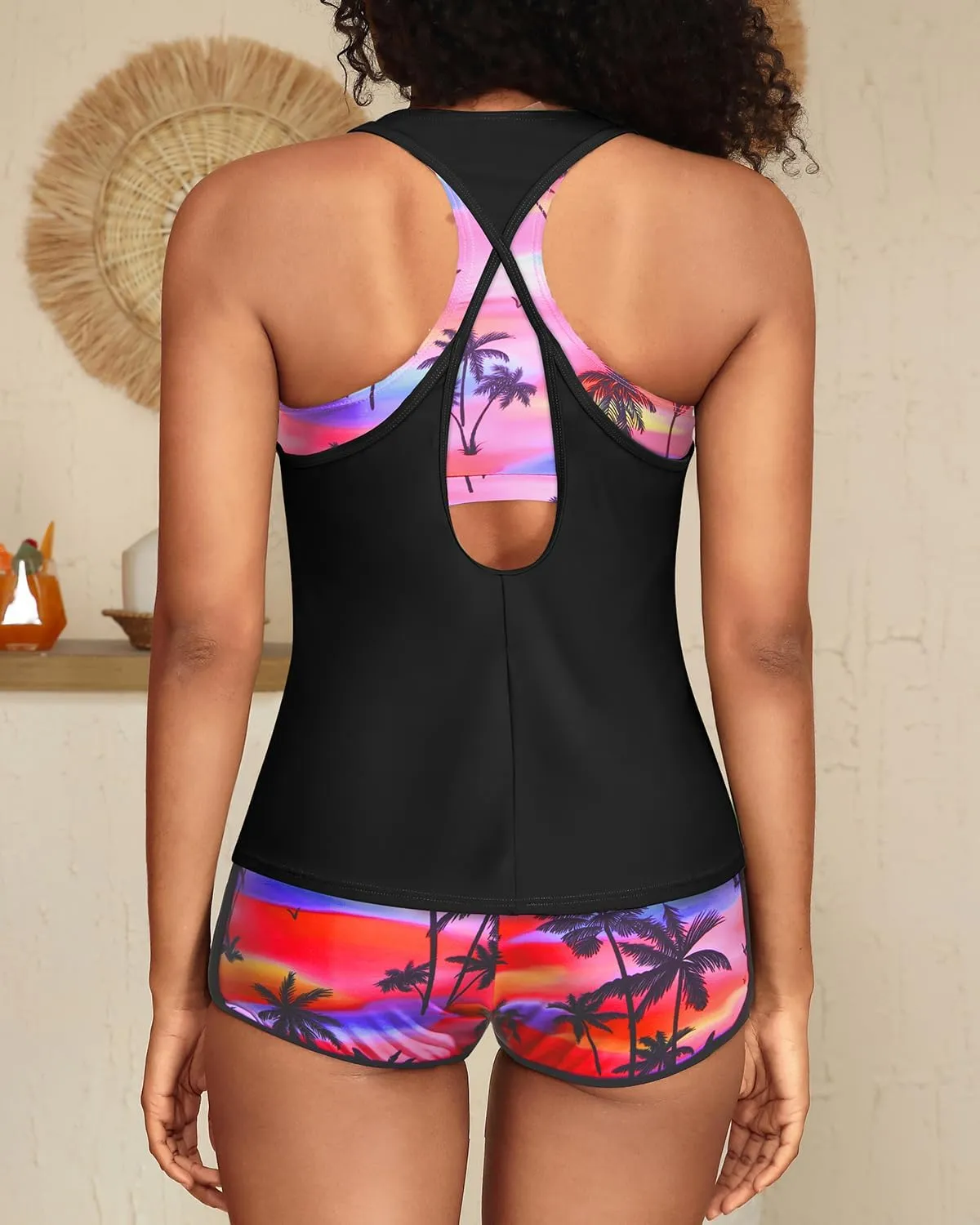 Yonique 3 Piece Athletic Tankini Swimsuits for Women with Shorts Swim Tank Tops with Sports Bra and Boyshorts Bathing Suits