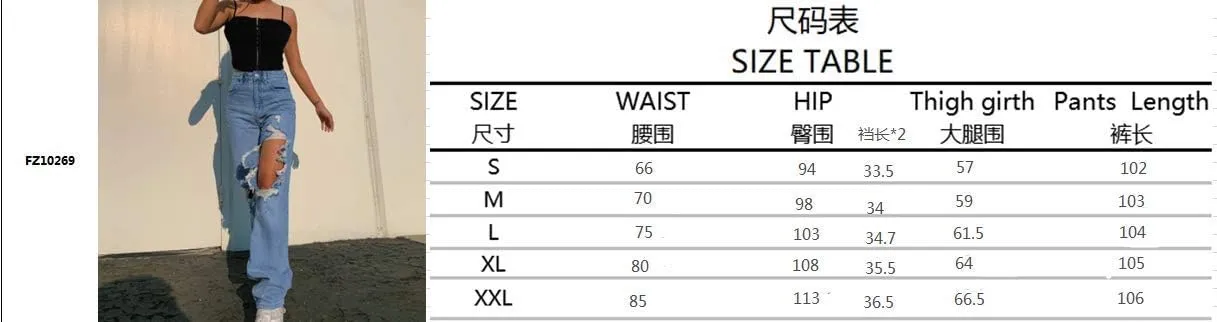 Yuemengxuan Women Ripped Jeans, Ladies Fashion Hollow Out Baggy High Waist Denim Pants Female Casual Loose Trousers