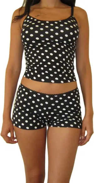 Yuemengxuan Women Y2k Polka Dot Pajamas Sets 2 Piece Sexy Summer Outfits Set Sleeveless Strappy Cami Top Crop Top Shorts Set