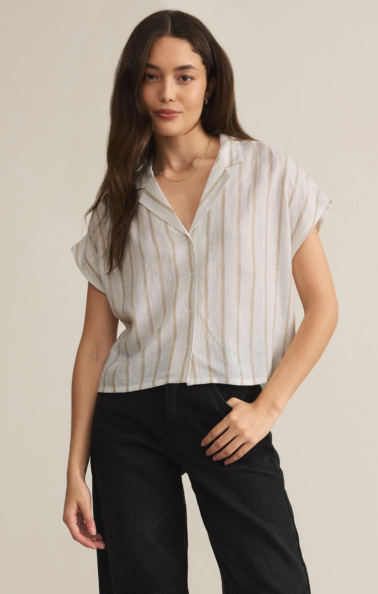 Z Supply Parallel Button Down Top- Cement