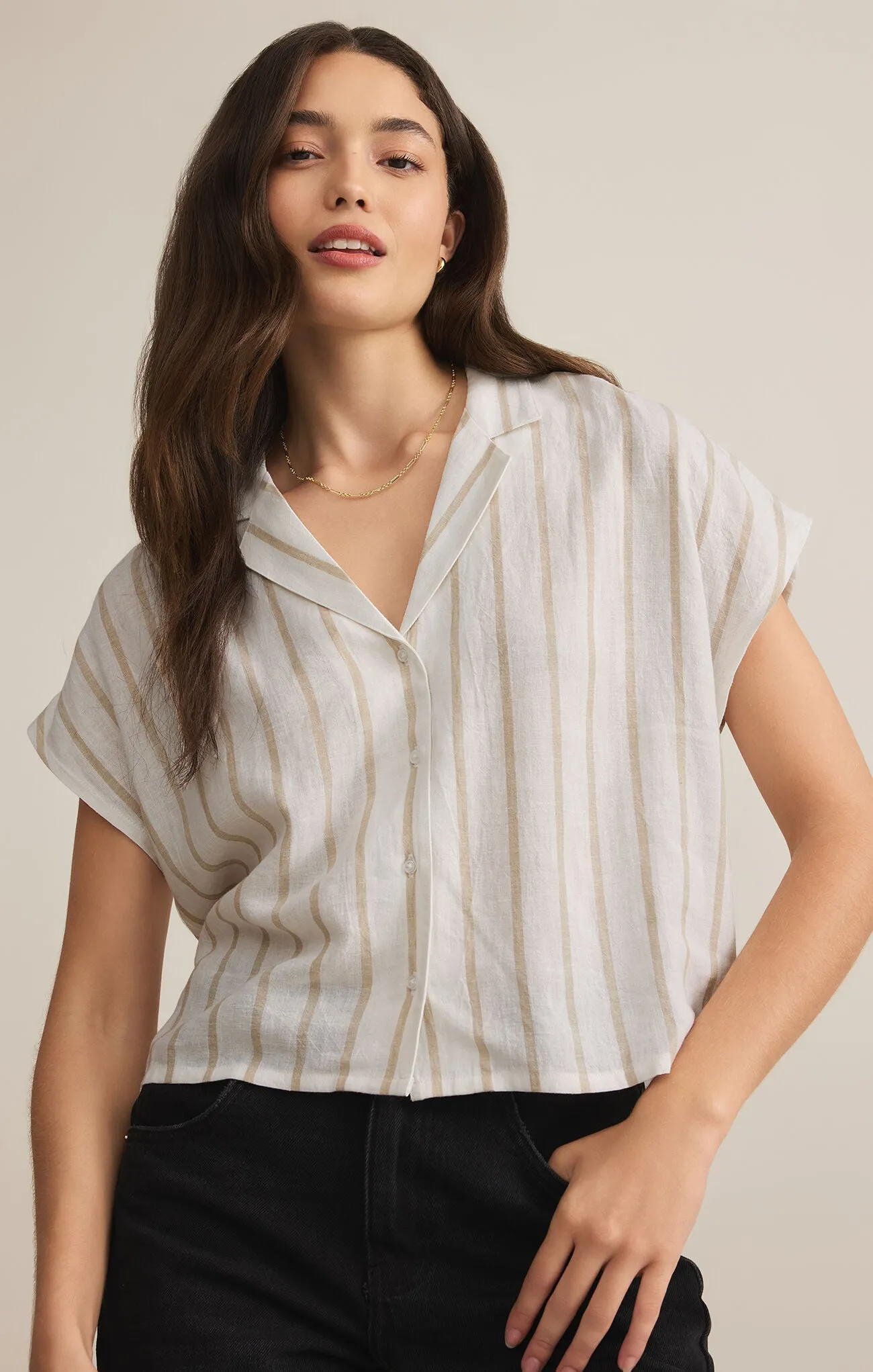 Z Supply Parallel Button Down Top- Cement