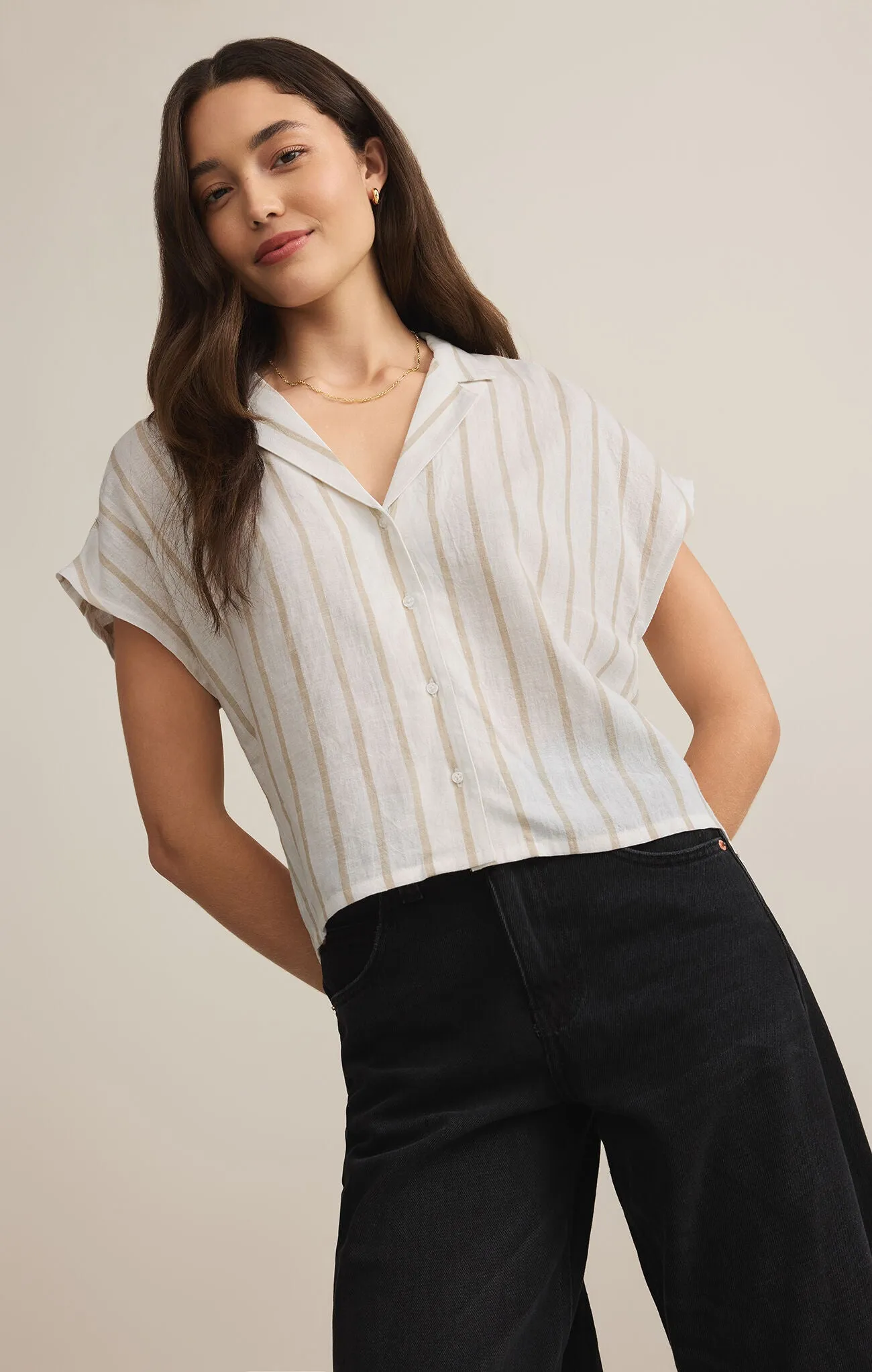 Z Supply Parallel Button Down Top- Cement